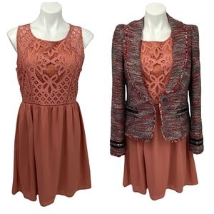 Lot of 2 Dress Blazer Combo Size 11 - 12 Social Lite Coral Crochet Lace Tweed